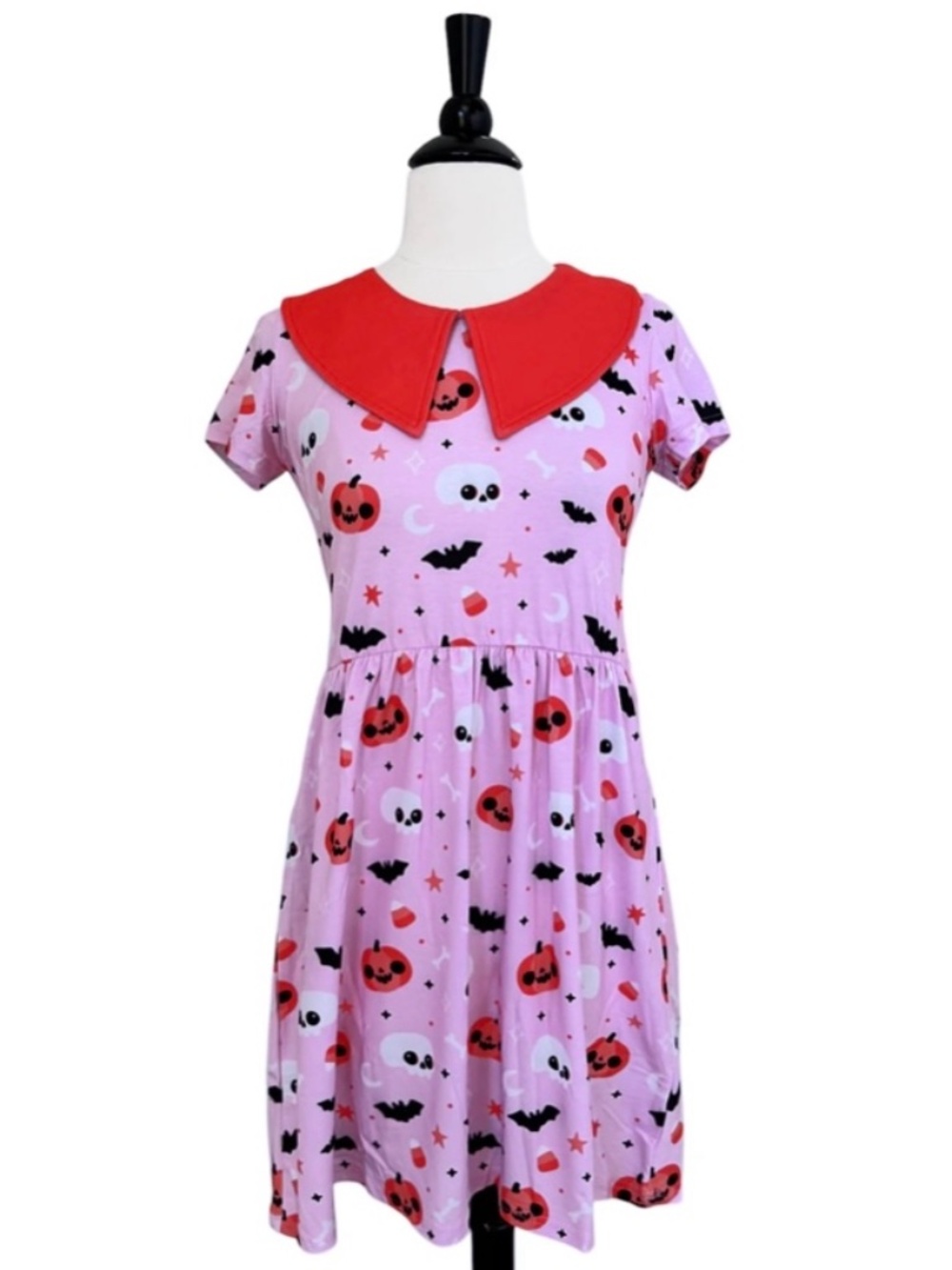nwt em& sprout pink halloween collared dress S pumpkin skull bat